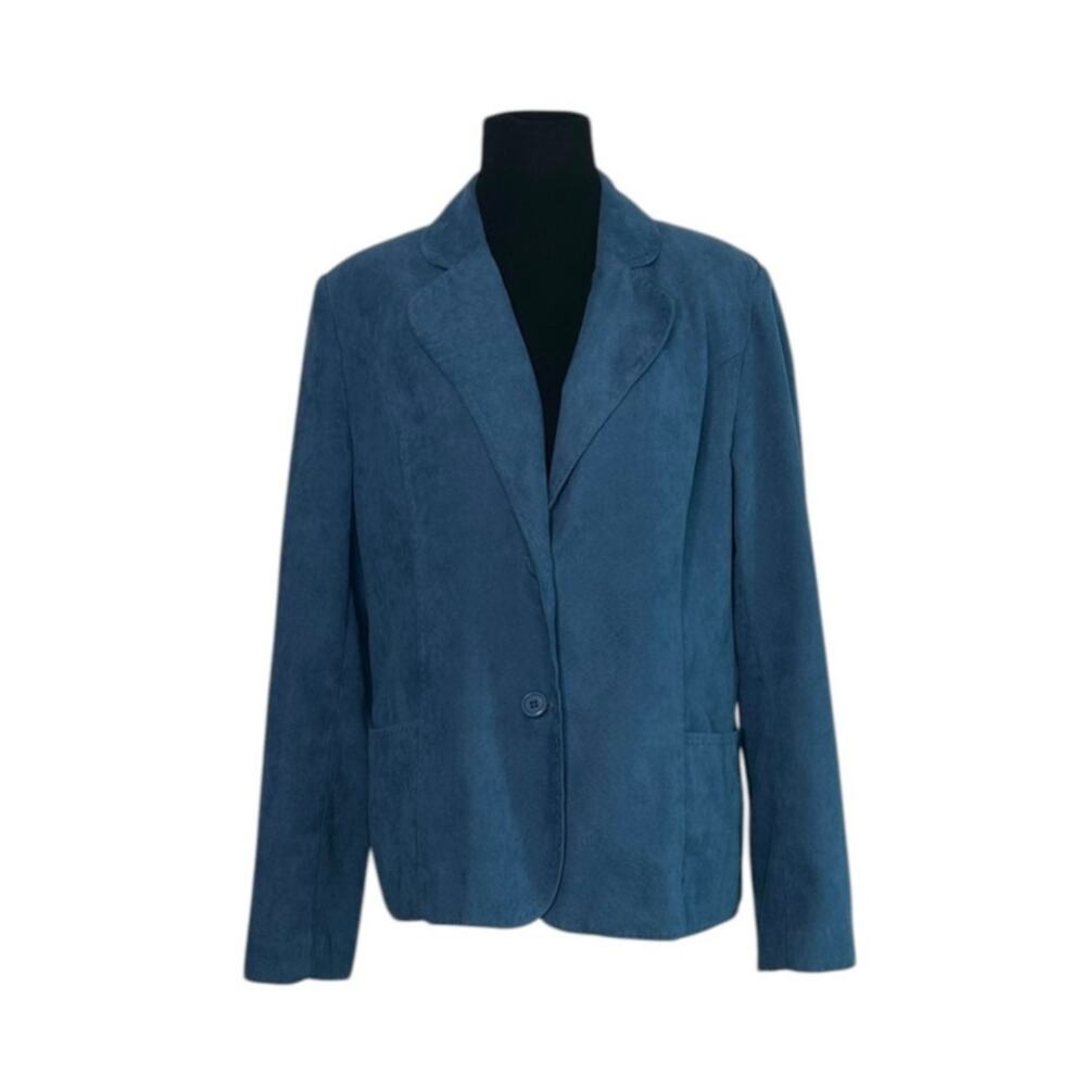 Leslie Fay Blue Vegan Faux Suede 2 Button Blazer Jacket size medium